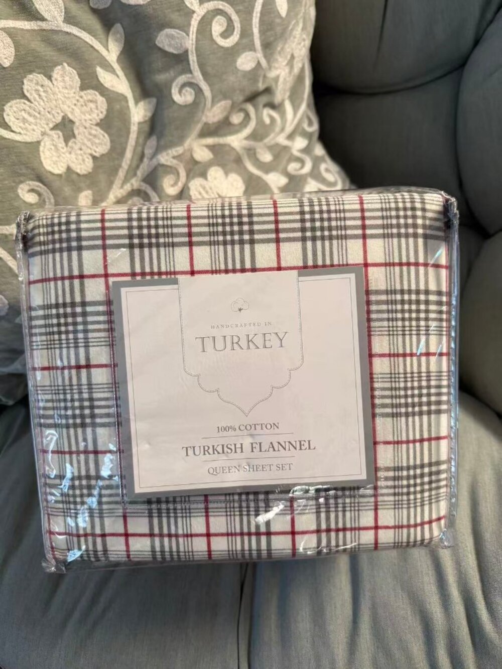 NEW 100% Cotton Turkish Flannel Queen Sheet Set 4-Pc Plaid Warm Cozy